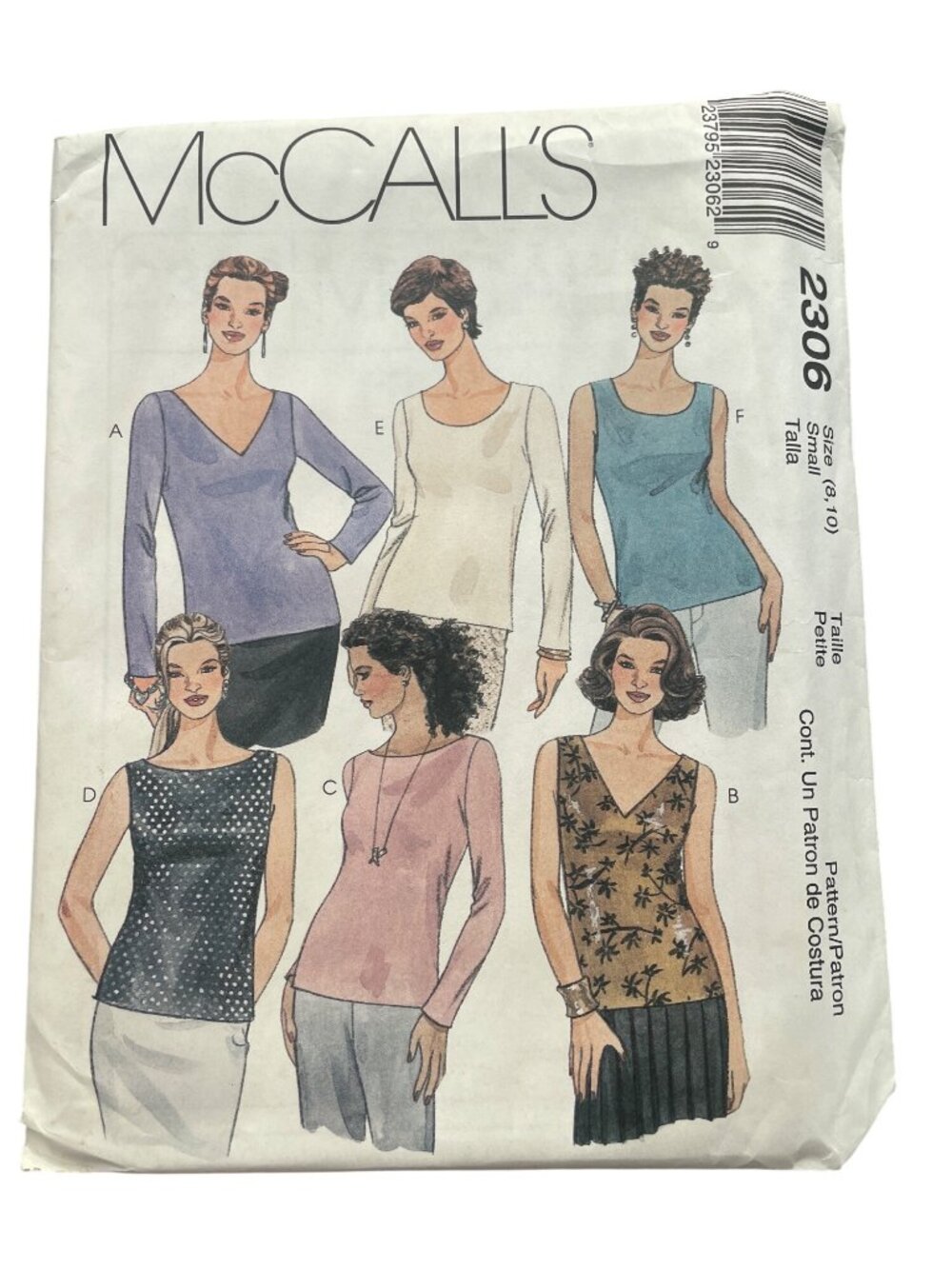 Vintage 90s McCalls 2306 Sewing Pattern Small 8-10 Bias Tops Pullover Styles CUT